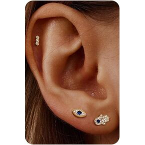 KRFY Flat Back Stud Earrings for Women - Small Hypoallergenic 925 Sterling Silver Post Cartilage Earring 14K Gold Plated Dainty Tiny Cubic Zirconia Studs Earrings Helix Piercing Jewelry Stud Earrings for Women