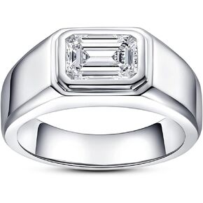 AnuClub Emerald Cut Moissanite Engagement Ring 2cttw D Color 925 Sterling Silver Eternity Wedding Promise Anniversary Band Ring for Men