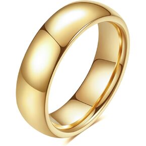 VQYSKO Tungsten Wedding Band Ring for Men Women | 2mm 4mm 6mm 8mm Gold Domed Tungsten Wedding Band Ring for Men Women High Polish Comfort Fit | Size 5-14