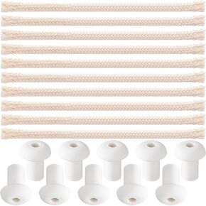 10 PCS 0.5FT Cotton Oil Lamp Wicks with 10 PCS Holders Braided Wick Replacement Round Candle Burner for Tiki Torches Alcohol Lampberger Kerosene Lamp