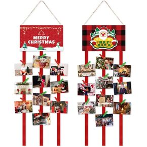 Christmas Truck Photo Holder Merry Christmas Hanging Card Display Holders with 40 Snowflake Wooden Photo Clips Picture Holder for Wall Xmas Greeting Card Display for Christmas Home Party Wall