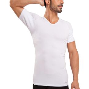 Ejis Men's Sweat Proof Undershirt, V Neck, Anti-Odor Silver, Micro Modal, Sweat Pads