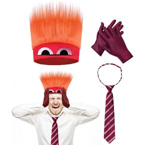 Anger Costume with Flame Hairy Headband，Stripe Tie & Red Gloves Angry Dress up Halloween Cosplay Outfits