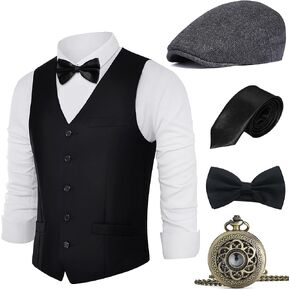 BABEYOND 1920s Mens Gatsby Gangster Vest Costume Accessories Set Fedora Hat
