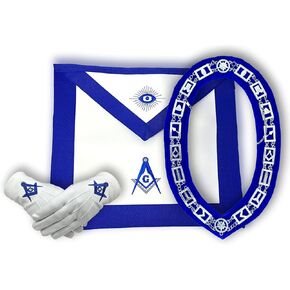 Masonic Regalia master masons blue lodge Apron set with Blue lodge Chain Collar and Gloves