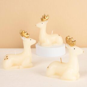 Meri Meri Small Ivory Reindeer Christmas Candles (Pack of 3), Unscented Decorative Candles, 4" Tall, Handpainted Details, Long Lasting Burn Time Approx 3 Hours