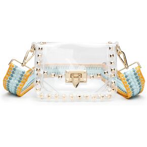 SharPlus Clear Crossbody Purse Bag for Women Stadium Approved with Studded Rivet, Clear PVC Handbag for Concert & Game Day