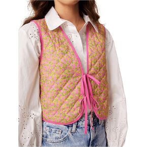 GORGLITTER Women's Tie Front Floral Vest Fashion Casual Trendy Crochet Sleeveless Cardigan Western Outfits