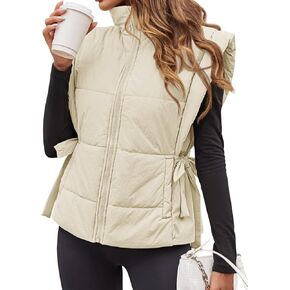 Tankaneo Womens Cropped Puffer Vest Cap Sleeve Zip Up Lightweight Padded Puffy Warm Coat