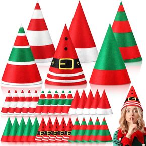 Toulite 36 Pcs Christmas Elf Hat Christmas Elf Costume Accessories Felt Santa Hat for Christmas Holiday Party Adult(Novel Style)