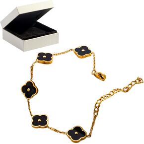 Bello Bee Four Leaf Lucky Clover Jewelry Set 2 Pieces - Pendant Necklace Earrings 18K Gold Plated Stainless Titanium Steel for Women, Girls