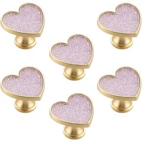 Purple Crystal Heart-Shaped knob, 6pcs Cabinets Door Knob Singe Hole Pull Handle for Living Room Bedroom Bathroom Kitchen