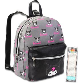 Hello Kitty Kuromi Mini Backpack for Women - 10" Faux Leather Kuromi Backpack Purse with Front Pocket Plus Bookmark | Kuromi Backpack Small Bundle