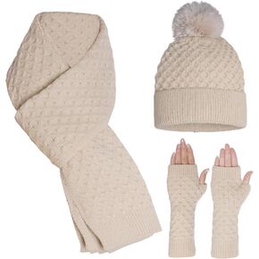 Winter Warm Knit Hat Set for Men Women Warm Beanie Knitted Hat Long Neck Scarf and Gloves for Cold Weather Unisex