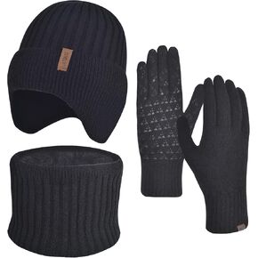 Men Winter Beanie Hat Touchscreen Gloves Neck Warmer 3 in 1 Set with Fleece Lined in Saudi Arabia