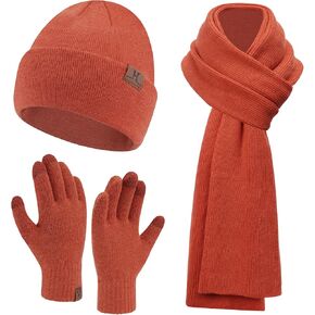 Mens Winter Warm Beanie Hats Long Scarf Neck Touchscreen Gloves Set Ribbed Knit Skull Caps Scarves Gloves for Women Man