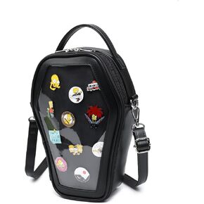 Gothic Coffin Shape Fashion Ita Bag Backpack Halloween Shoulder Bag, Detachable wings Purses Handbags