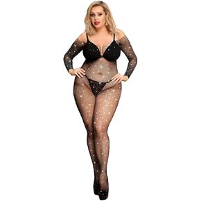 Fishnet Bodystocking Full Body Fishnet for Women Sparkle Rhinestone Bodysuit Sexy Lingerie Outfits XS-5XL