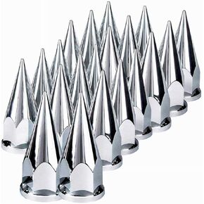 TORQUE 20 pcs of 33mm Chrome Spike Screw-on Lug Nut Covers for Volvo & International & Peterbilt & Kenworth & Mack & Freightliner (Cascadia, Columbia, M2, FLD) Semi Trucks (2 x TR10570)