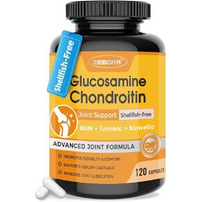 ZEBORA Glucosamine Chondroitin Joint Support Supplement, with MSM Turmeric Boswellia, Glucosamine Sulfate, Glucosamine Chondroitin MSM, for Joint Health & Relief Nutritional Supplements, 120 Capsules
