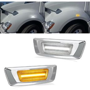 HERCOO Side Marker Turn Signal Lights Switchback LED Position light, Front Fender Sidemarker Turn Signals Lamp Assembly Compatible with Kenworth T680 T700 T880 Peterbilt 567, Chrome Lens