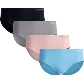 Reebok Women's Hipster Panties - 4 Pack Tag Free Stretch Performance Stay-Put Seamless Underwear for Women (Sizes: S-XL)