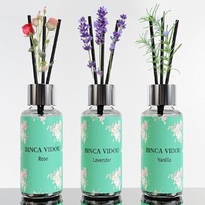 Binca Vidou Reed Diffuser Set of 3, Lavender Rose Vanilla Oil Reed Diffusers for Bedroom Living Room Office Aromatherapy Oil Reed Diffuser 35ml/1.18oz x 3