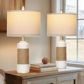 Table Lamps for Bedroom Set of 2, Farmhouse 3-Way Dimmable Touch Lamp for Nightstand with 2 USB Charging Ports, White Vintage Boho Bedside Lamp for Living Room End Table (Bulbs Included)