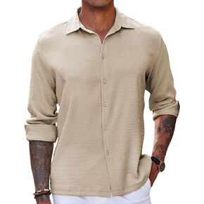 COOFANDY Men's Casual Long Sleeve Button Down Shirt Textured Wrinkle-Free Untucked Shirts