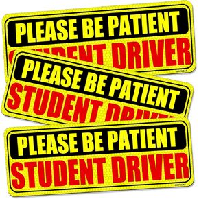 Student Driver Sticker Magnet for Car Signs Strong Student Driver Magnets Reflective Vehicle Bumper Sticker for New Drivers Magnetic Sticker Yellow Large Bold Text 10 x 3.5 Inch, Pack of 3