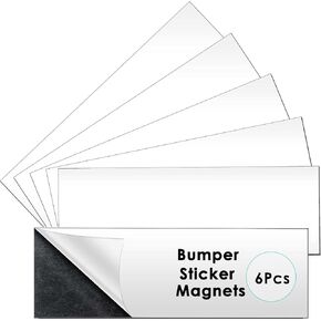 6Pcs 12" X 4" Bumper Sticker Magnets, Flexible Magnetic Bumper Sticker Sheet with Self Adhesive, Turn Any Decal Into a Strong Magnet, Easy to Cut