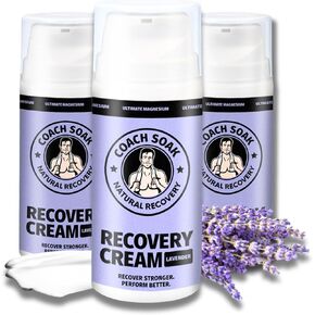 Coach Soak Magnesium Cream with MSM in Pump Bottle - Natural Recovery Cream with Magnesium Chloride & Menthol - Topical Magnesium - Rapid Absorption & Relaxation for Muscles & Joints (Lavender 3.4oz)
