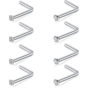 8PCS G23 Titanium Twist Screw Nose Studs 18G 20G Nose Rings 2mm 2.5mm 3mm Clear Pink Purple Aurora CZ Gold Nose Piercing Studs Nostril for Women Men