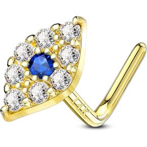 CM Crareesi Mania 14K Gold Nose Ring 20Gauge EviL Eye Nose Studs 14k Solid Gold Nose Stud L Shaped Nose Rings Nose Piercing Jewelry