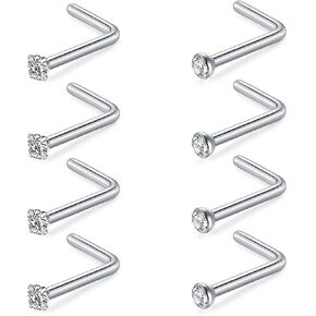 8PCS G23 Titanium Twist Screw Nose Studs 18G 20G Nose Rings 2mm 2.5mm 3mm Clear Pink Purple Aurora CZ Gold Nose Piercing Studs Nostril for Women Men