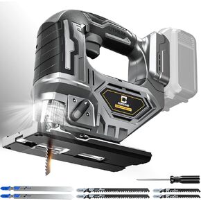 Jigsaw for Milwaukee M18 Battery, Cordless Jig Saw Tool, Brushless Motor, Variable Speed, Bevel Angle (0°-45°), LED Light with 3 Position Orbital Setting for Straight/Curve/Circle/Cutts (No Battery)
