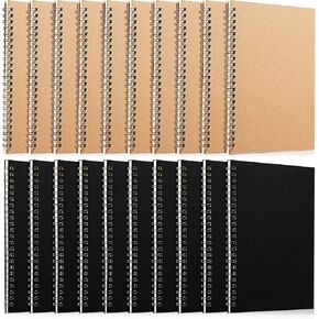 20 حزمة من دفاتر الملاحظات الحلزونية A5 مقاس 5.5 × 8.3 بوصة بغلاف صلب من دفاتر ملاحظات كرافت مبطنة للسفر ودفاتر الملاحظات للمكتب، 50 ورقة 100 صفحة (أسود)
