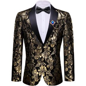 Barry.Wang Mens Floral Blazer Notched Lapel Brooch Suit Jacket Flowers Jacquard Tuxedo Christmas Holiday Cruise Coat