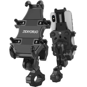 Motorcycle ATV Phone Holder, Aluminum Heavy Duty Phone Mount for Motorcycle Universal 7/8"-9/8" Handlebars, Fit for All iPhone 14 13 12 Pro Max Android Samsung Smart Devices