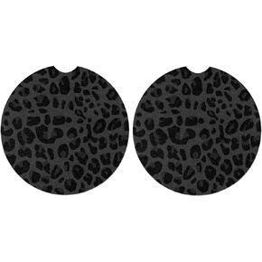 Leopard Spots Auto Insert Coaster, Vivid Cheetah Skin 2.8 Inch Auto Car Cup Holder Coasters Rubber Anti-Slip Drink Car Cup Mat, Black Gray Cute Car Accessories 2 Pack