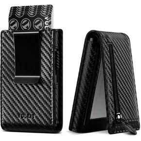 VULKIT Wallet for Men- RFID Blocking Leather Wallet with Money Clip, Pop Up Card Wallet, with ID Window & Family Photo Window