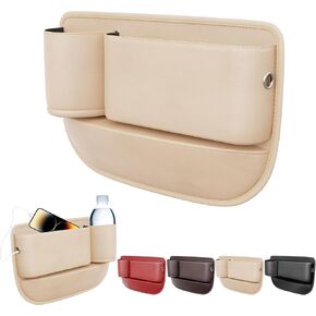 2 Packs Car Seat Gap Filler, Car Leather Cup Holder Gap Bag, Premium Leather Car Seat Gap Filler Organizer, Seat Gap Storage Box for Holding Phone, Sunglasses,Keys,cards (Black, Driver's＋Passenger)