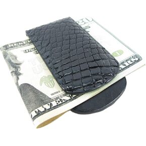 Genuine Crocodile Skin Leather Magnetic Money Clip Bank Note (Black)