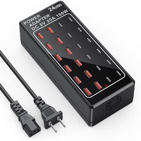 USB Charger, USB C Charger Block, 100W (20A) 24 Port Multiple USB Charger Station Desktop USB Wall Charger 12 USB C 12 USB A Compatible for Apple iPhone, iPad, Samsung Galaxy, Laptop, Pixel, Phones