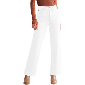 Straight Leg Jeans for Women Cropped High Waisted Stretchy Frayed Hem Raw Jean Loose Wide Leg Baggy Pants