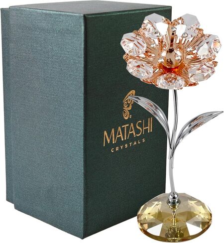 Matashi Metal Sunflower - Valentines Day Gift Chrome & Rose Gold Plated Crystal Studded Sunflower Figurine Table top Ornament Home Décor for Mom Dad Daughter Son Friends & Family in Kuwait