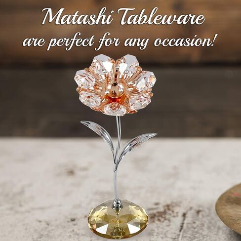 Matashi Metal Sunflower - Valentines Day Gift Chrome & Rose Gold Plated Crystal Studded Sunflower Figurine Table top Ornament Home Décor for Mom Dad Daughter Son Friends & Family in Kuwait