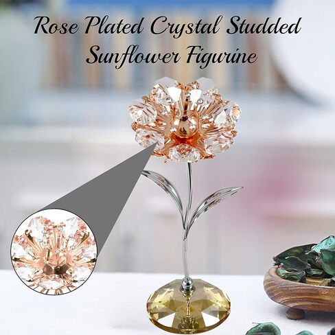 Matashi Metal Sunflower - Valentines Day Gift Chrome & Rose Gold Plated Crystal Studded Sunflower Figurine Table top Ornament Home Décor for Mom Dad Daughter Son Friends & Family in Kuwait