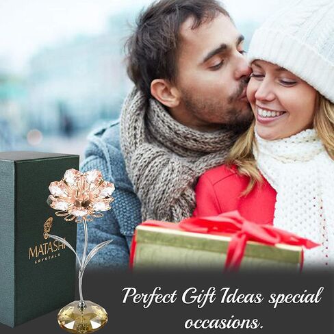 Matashi Metal Sunflower - Valentines Day Gift Chrome & Rose Gold Plated Crystal Studded Sunflower Figurine Table top Ornament Home Décor for Mom Dad Daughter Son Friends & Family in Kuwait