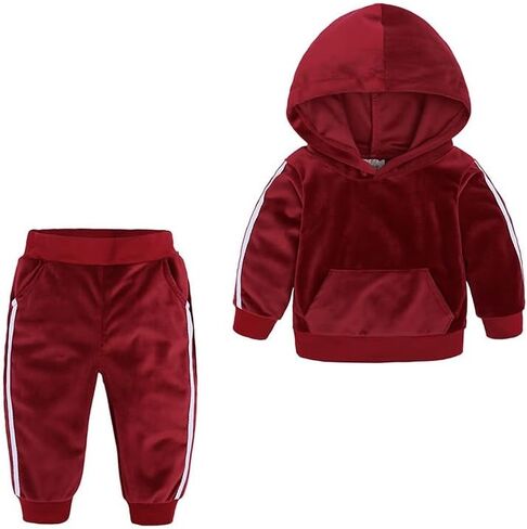 Toddler Boys Girls 2 Piece Velvet Sweatsuit Outfits Kids Long Sleeve Pullover Hoodie and Sweatpants Set in Kuwait